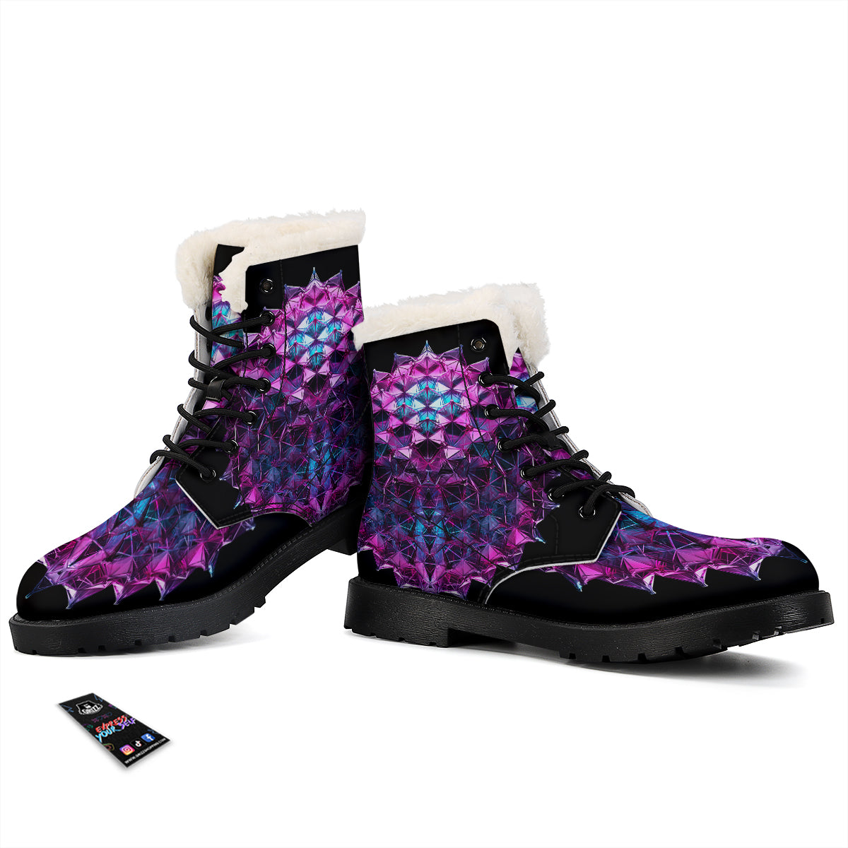 Alien Crystal Diamond Flower Print Winter Boots-grizzshop