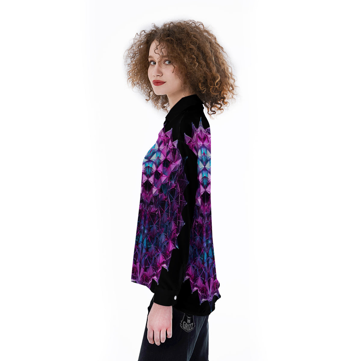 Alien Crystal Diamond Flower Print Women's Long Sleeve Shirts-grizzshop