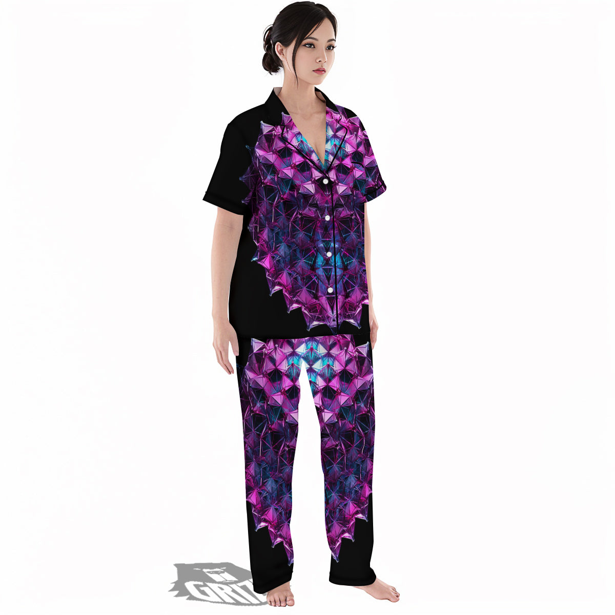 Alien Crystal Diamond Flower Print Women's Pajamas Set-grizzshop