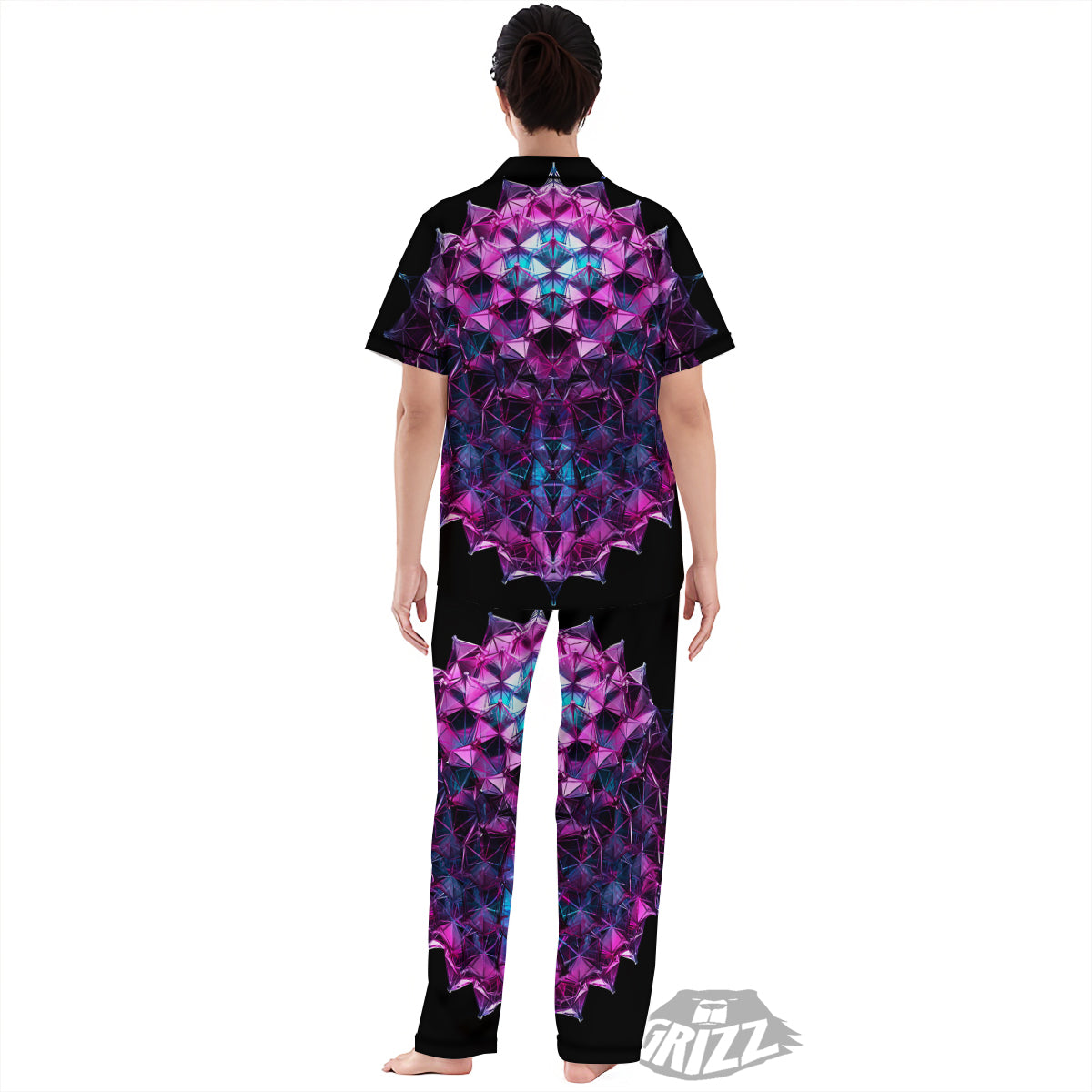 Alien Crystal Diamond Flower Print Women's Pajamas Set-grizzshop