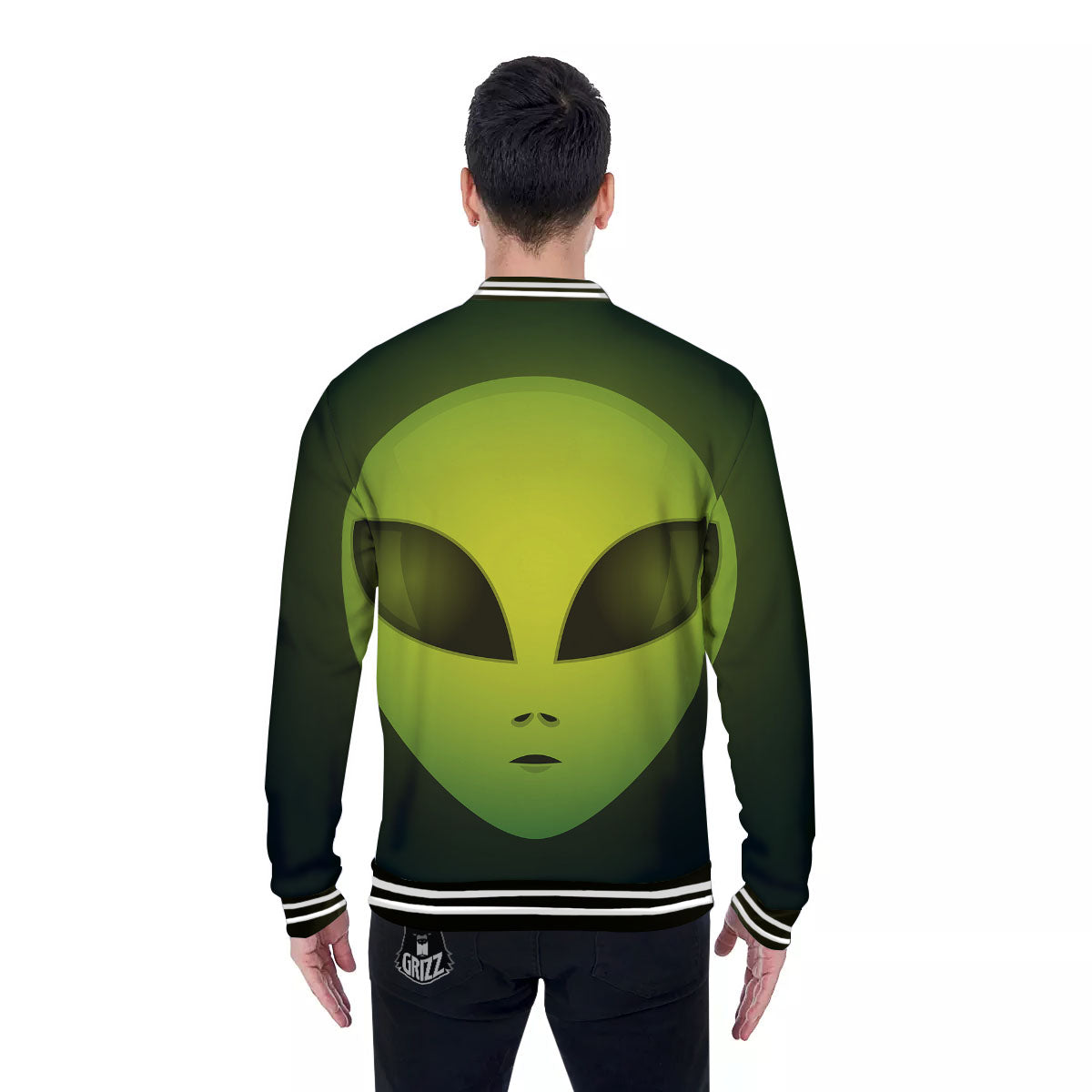 Alien Face Green Print Baseball Jacket-grizzshop