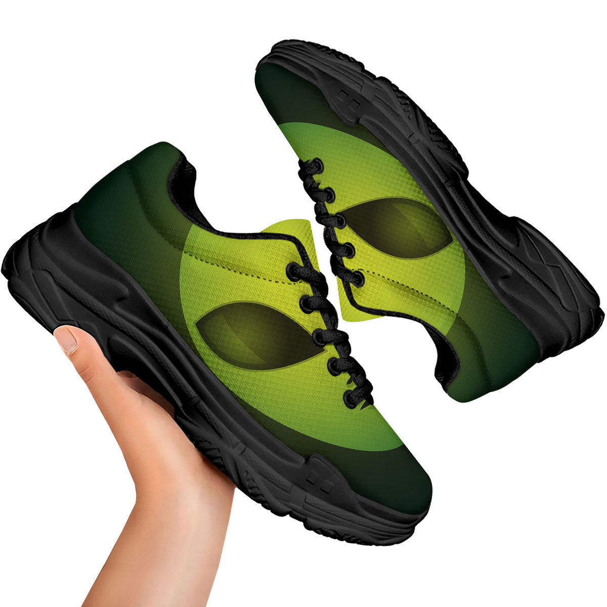 Alien Face Green Print Black Chunky Shoes-grizzshop