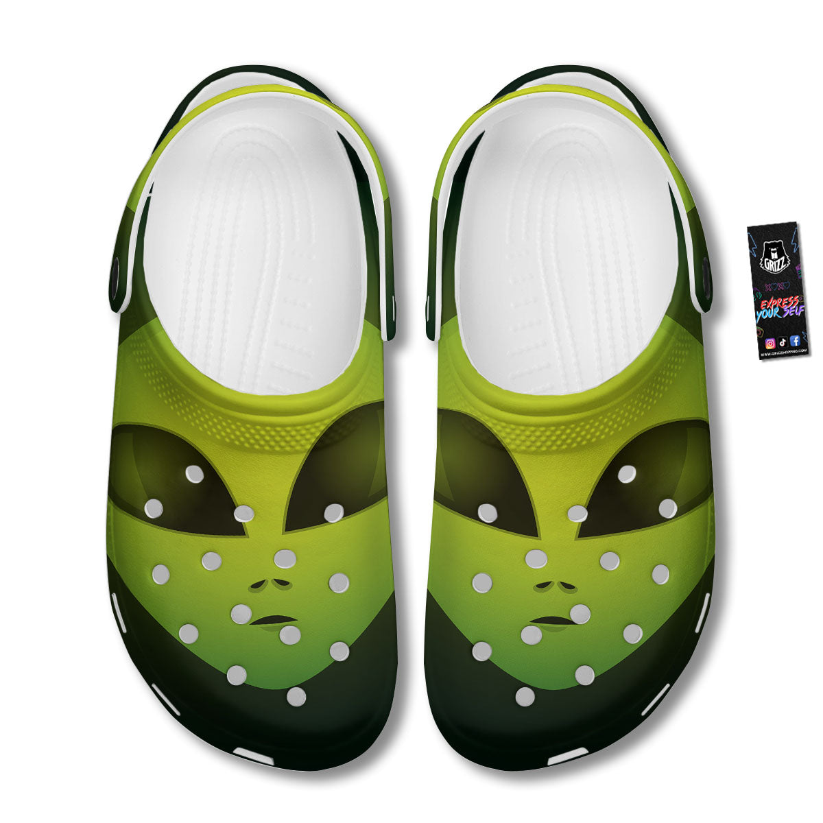 Alien Face Green Print Clog-grizzshop