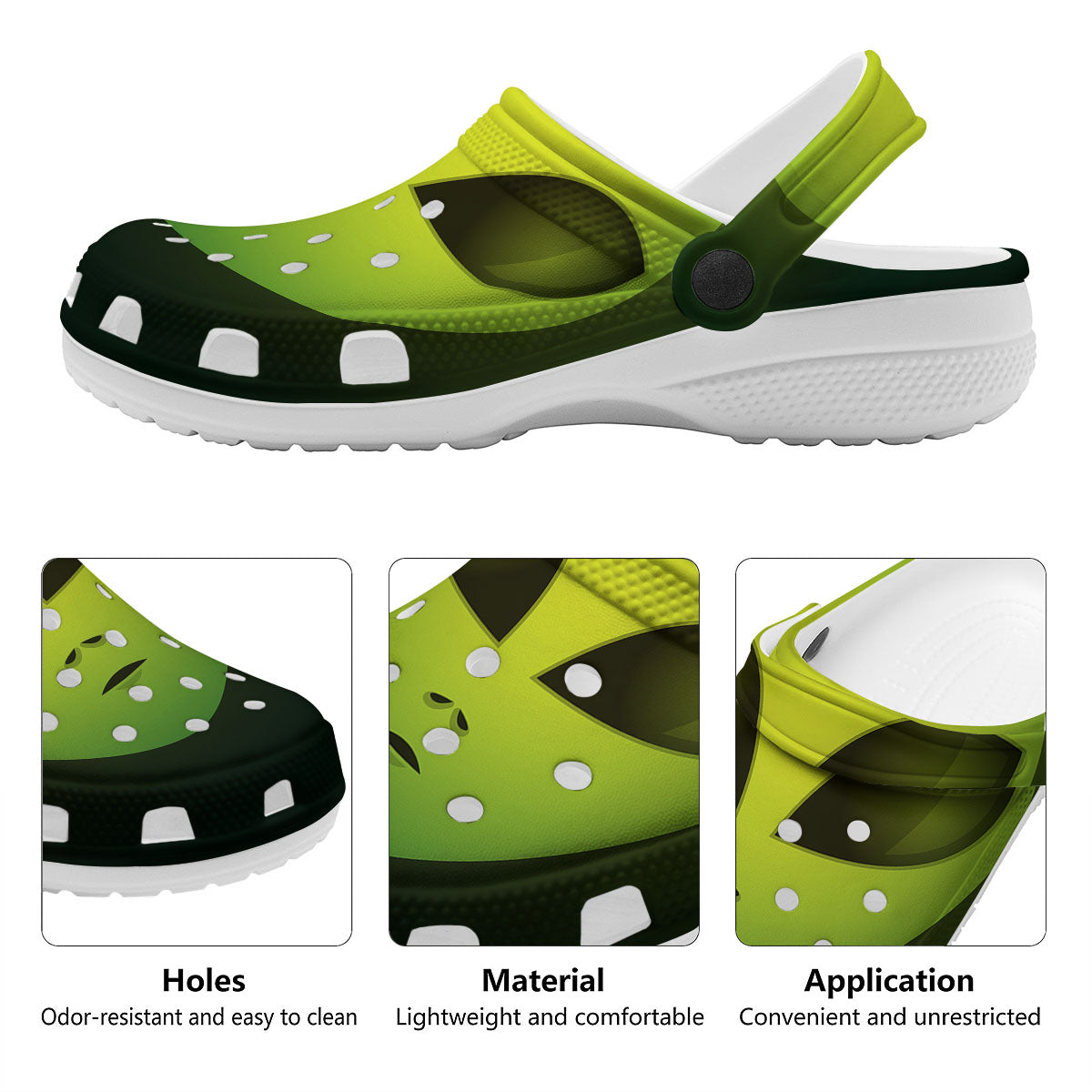 Alien Face Green Print Clog-grizzshop