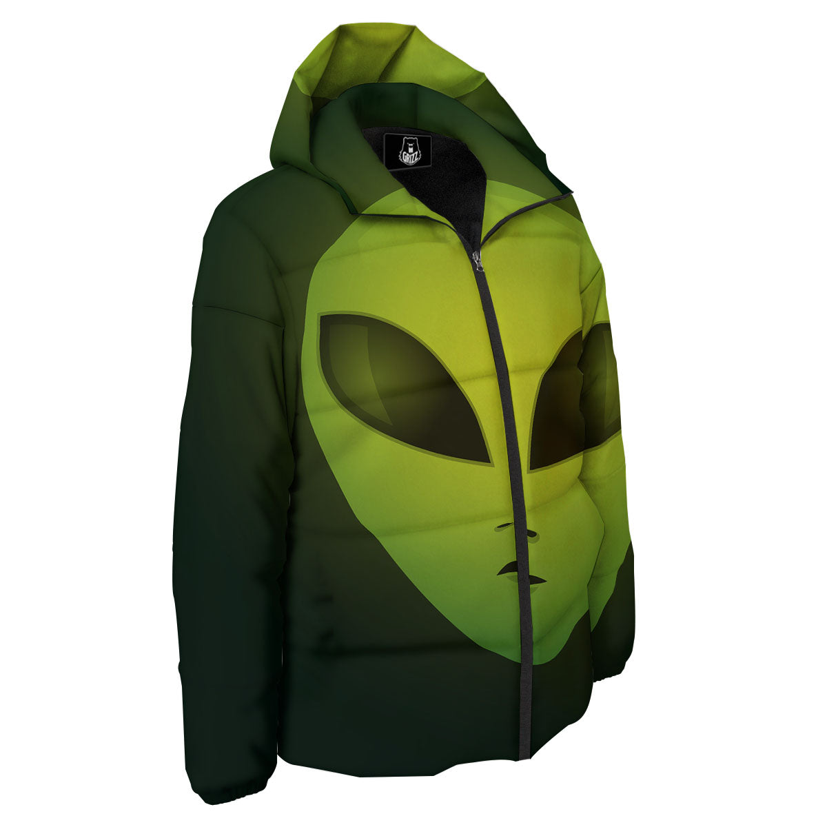 Alien Face Green Print Down Jacket-grizzshop