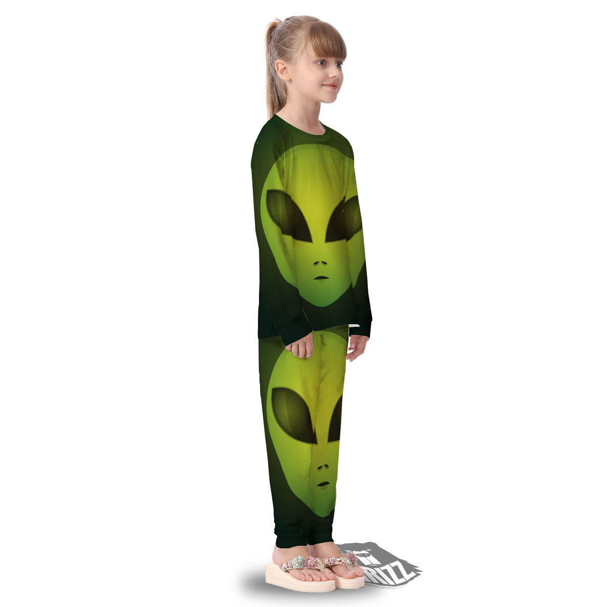 Alien Face Green Print Kid's Pajamas-grizzshop