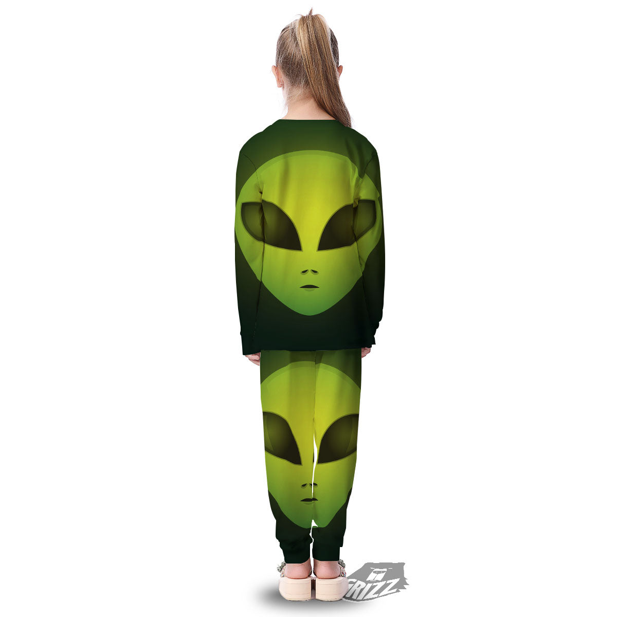 Alien Face Green Print Kid's Pajamas-grizzshop