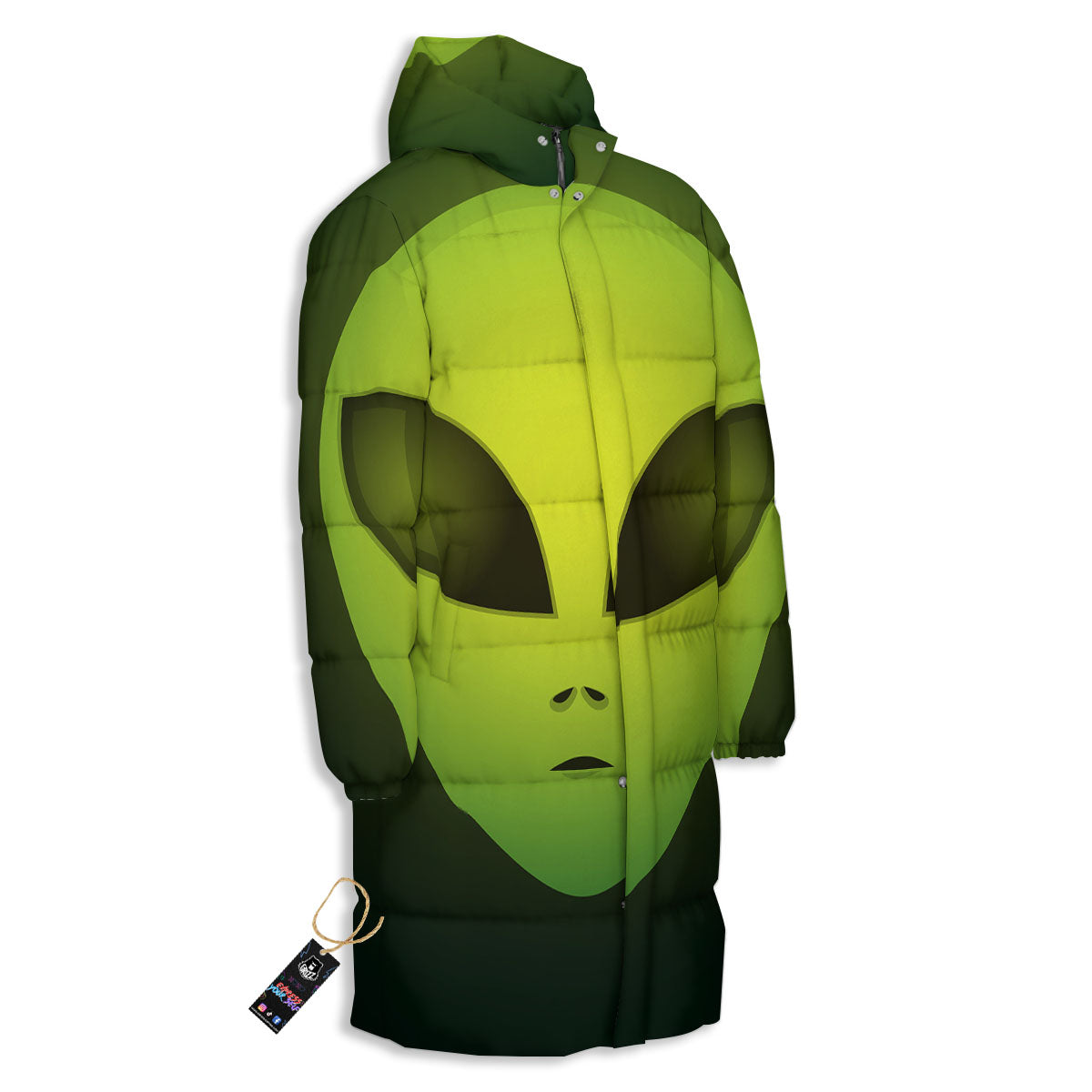 Alien Face Green Print Long Down Jacket-grizzshop