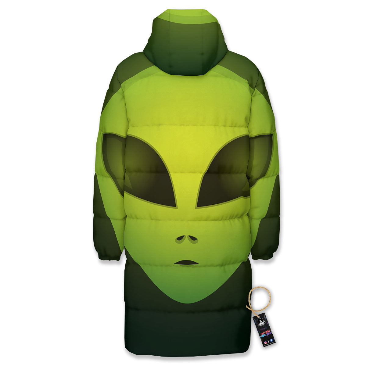 Alien Face Green Print Long Down Jacket-grizzshop
