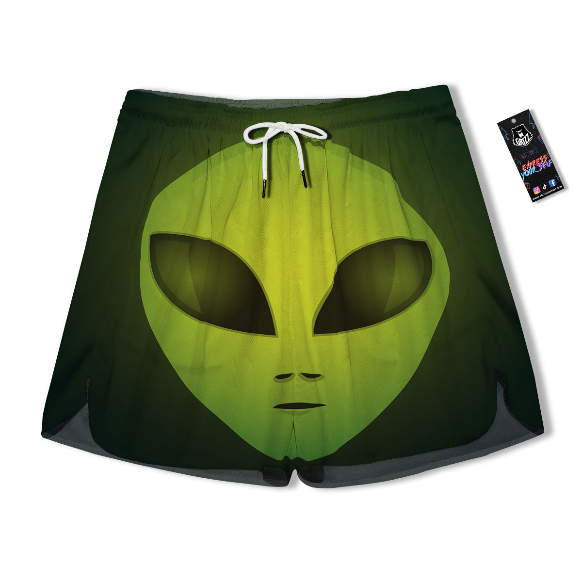 Alien Face Green Print Men's Running Shorts-grizzshop