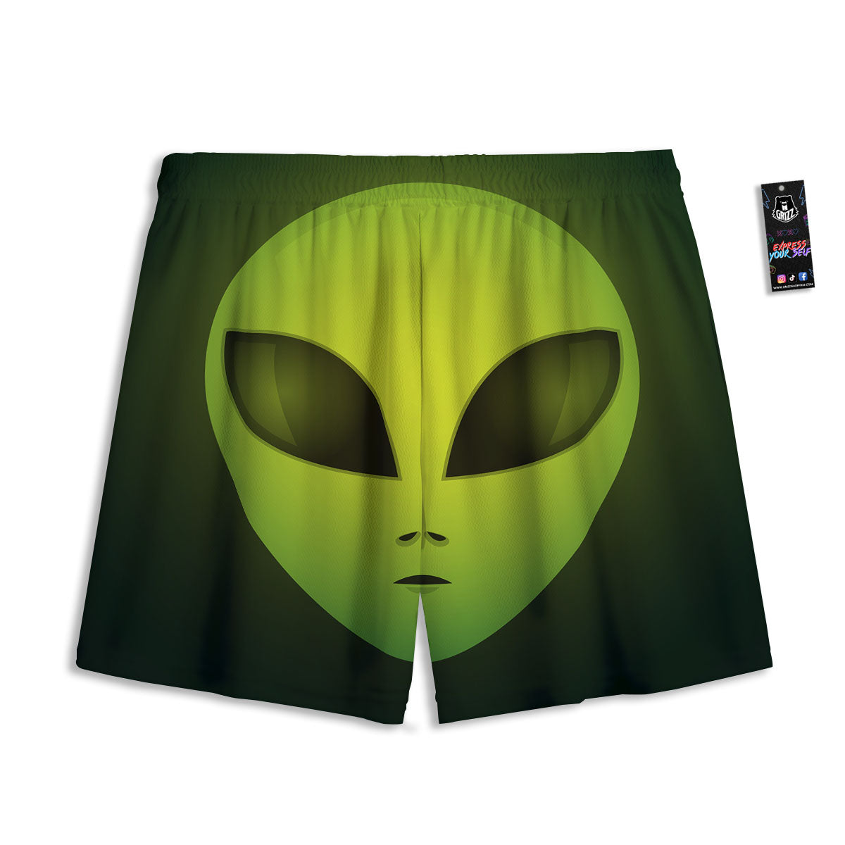 Alien Face Green Print Mesh Shorts
