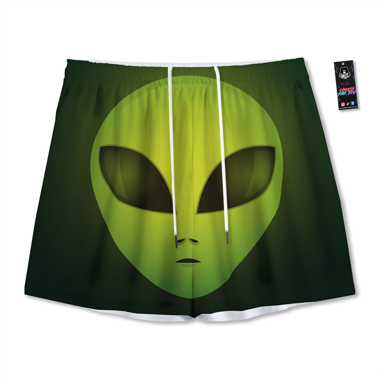 Alien Face Green Print Mesh Shorts
