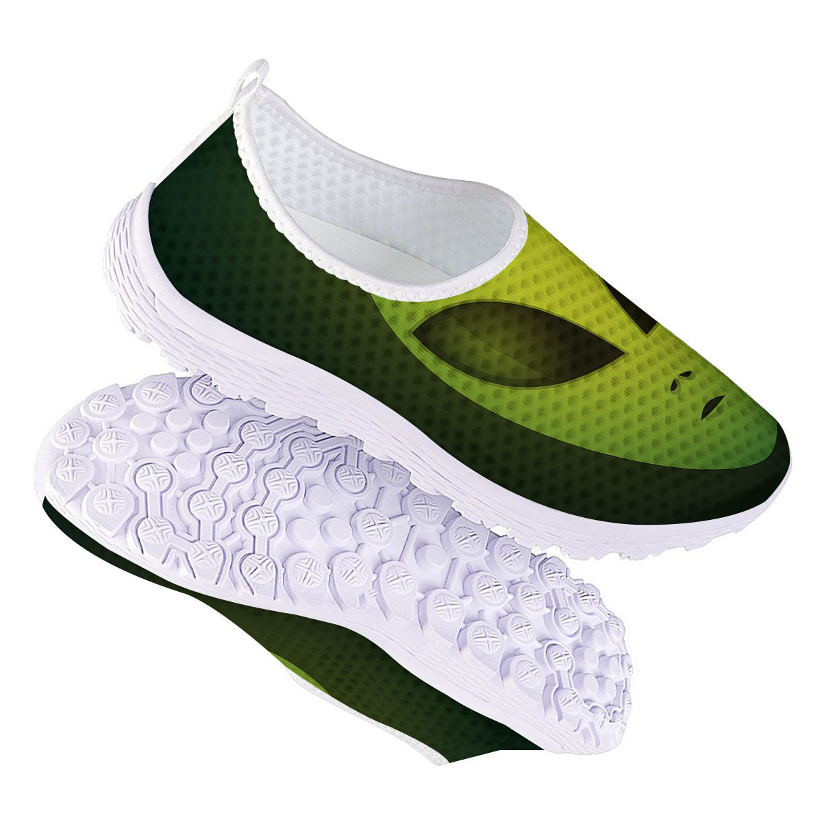 Alien Face Green Print Nurse Shoes-grizzshop
