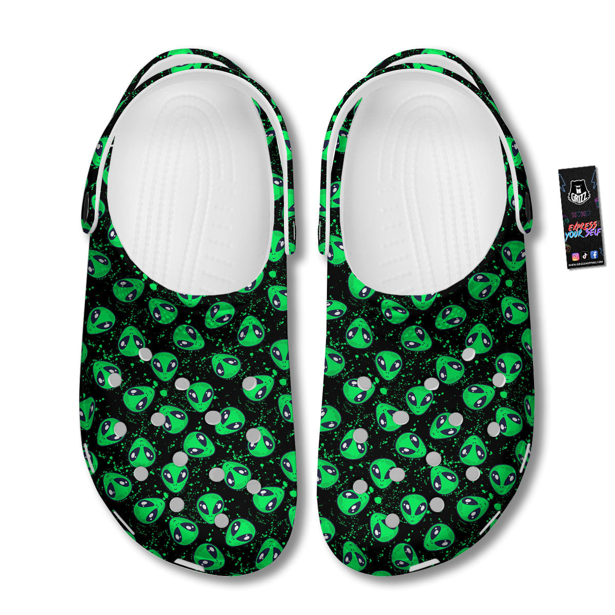 Alien Face Green Print Pattern Clog-grizzshop