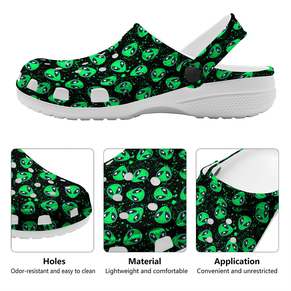 Alien Face Green Print Pattern Clog-grizzshop