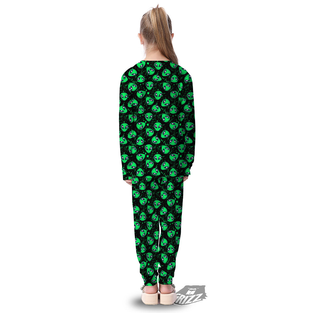 Alien Face Green Print Pattern Kid's Pajamas-grizzshop