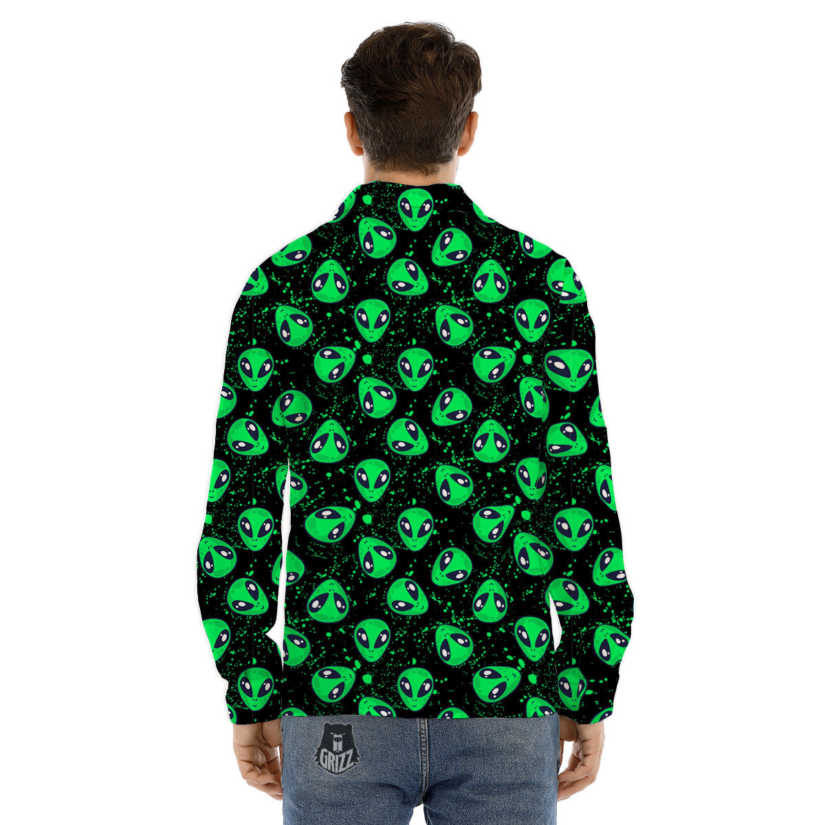 Alien Face Green Print Pattern Men's Dress Shirts-grizzshop