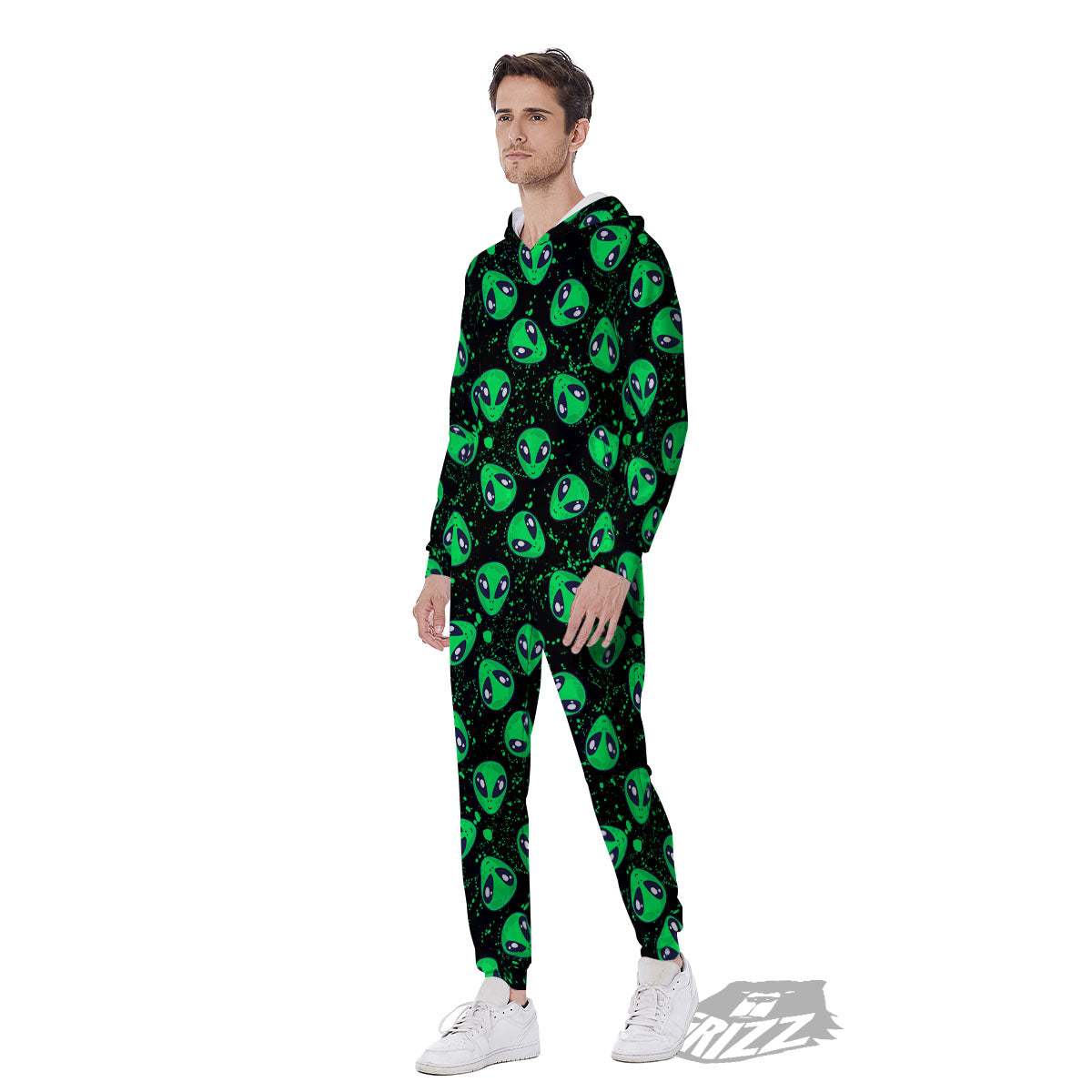 Alien Face Green Print Pattern Men's Jumpsuit-grizzshop