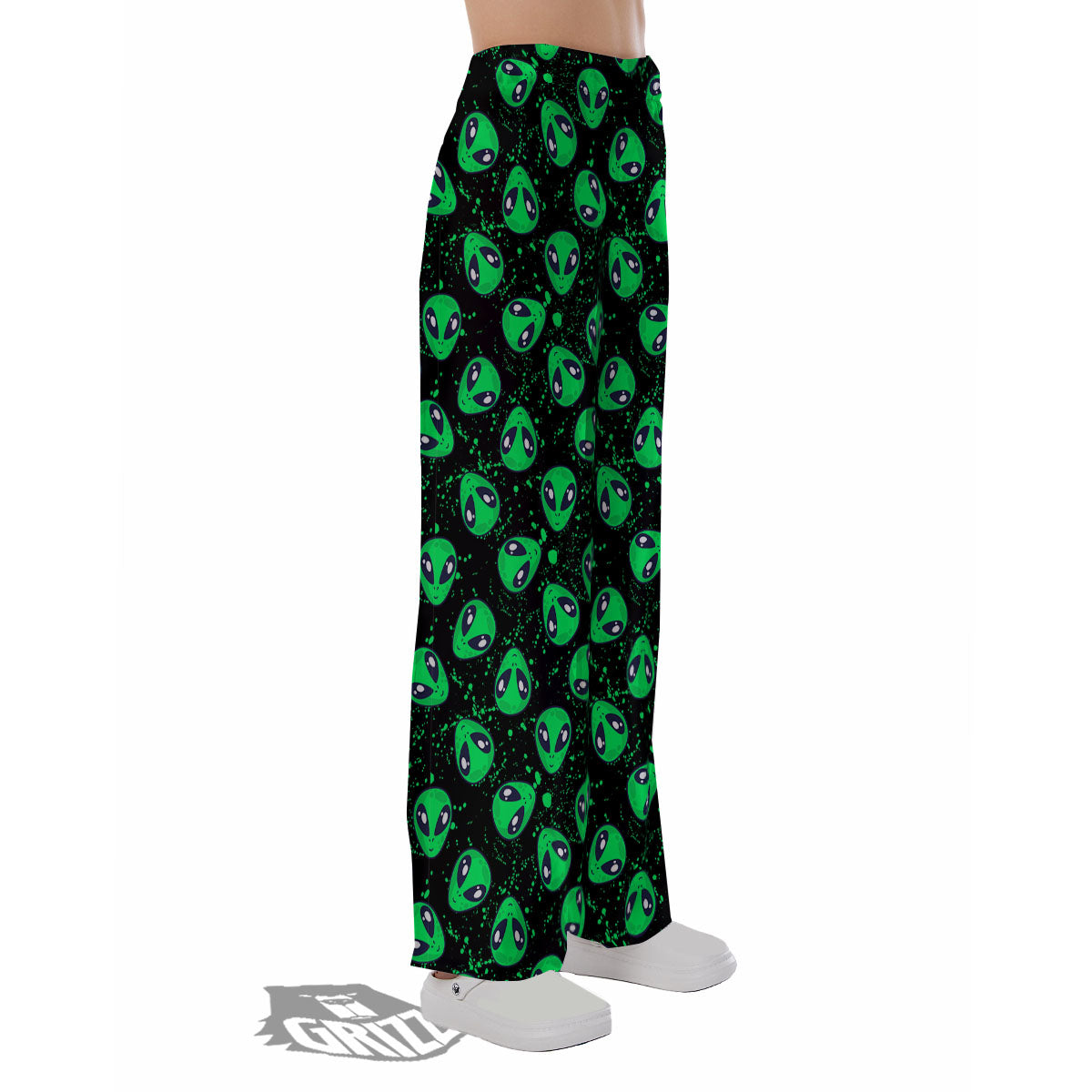 Alien Face Green Print Pattern Pajama Pants-grizzshop