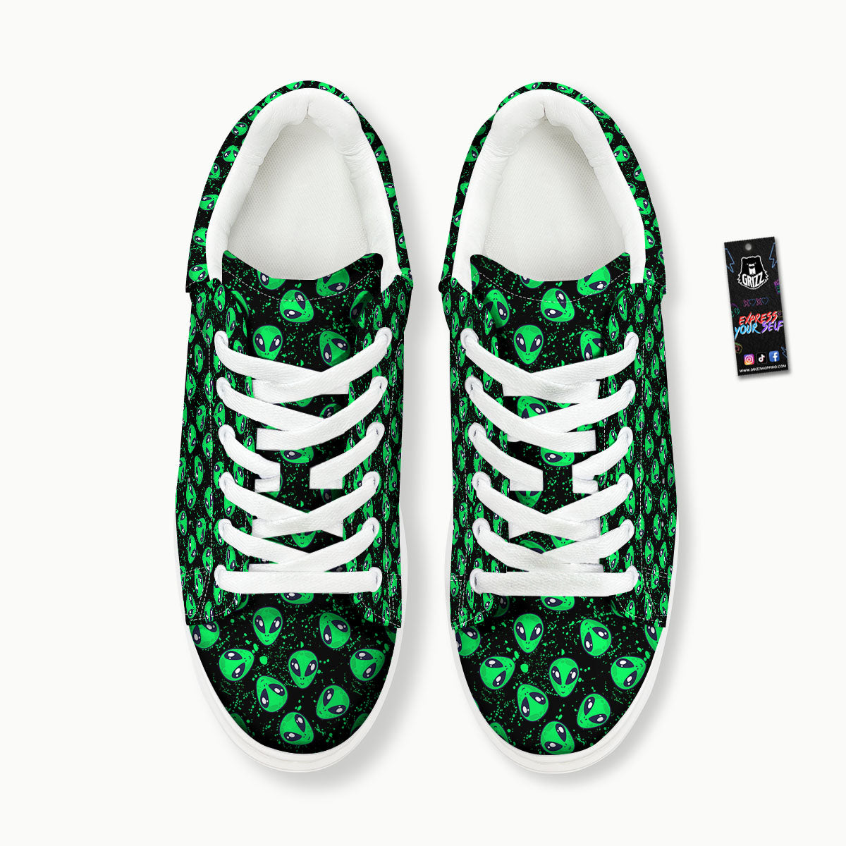 Alien Face Green Print Pattern Platform Shoes-grizzshop