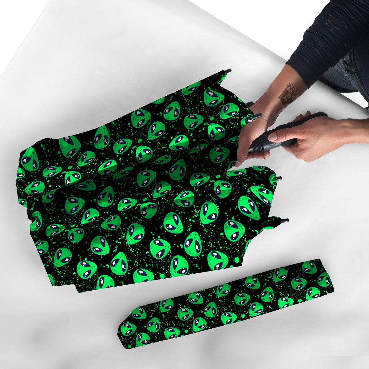 Alien Face Green Print Pattern Umbrella-grizzshop