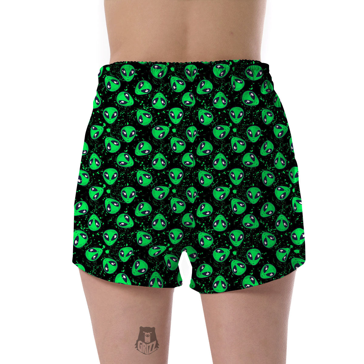 Alien Face Green Print Pattern Women's Shorts-grizzshop