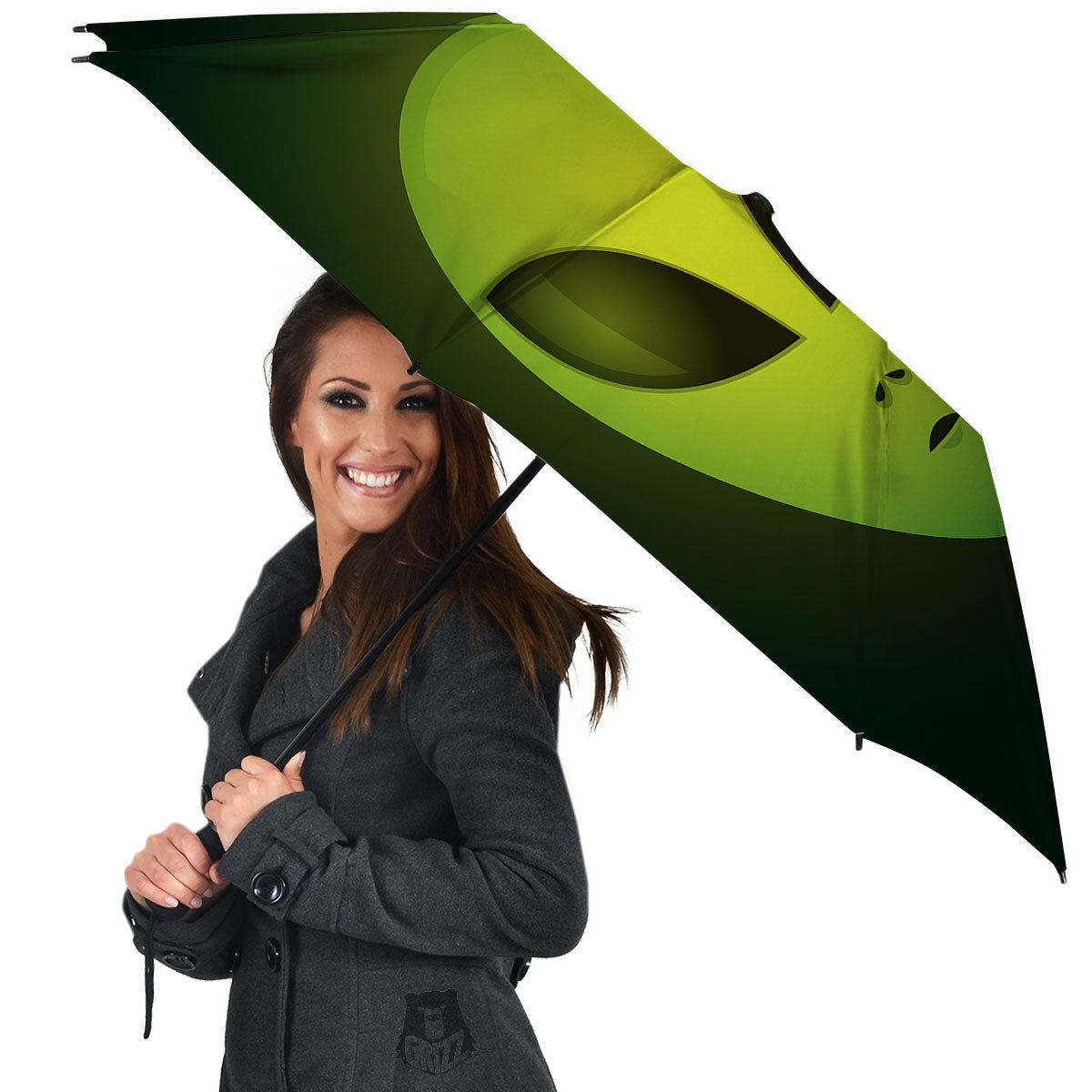 Alien Face Green Print Umbrella-grizzshop