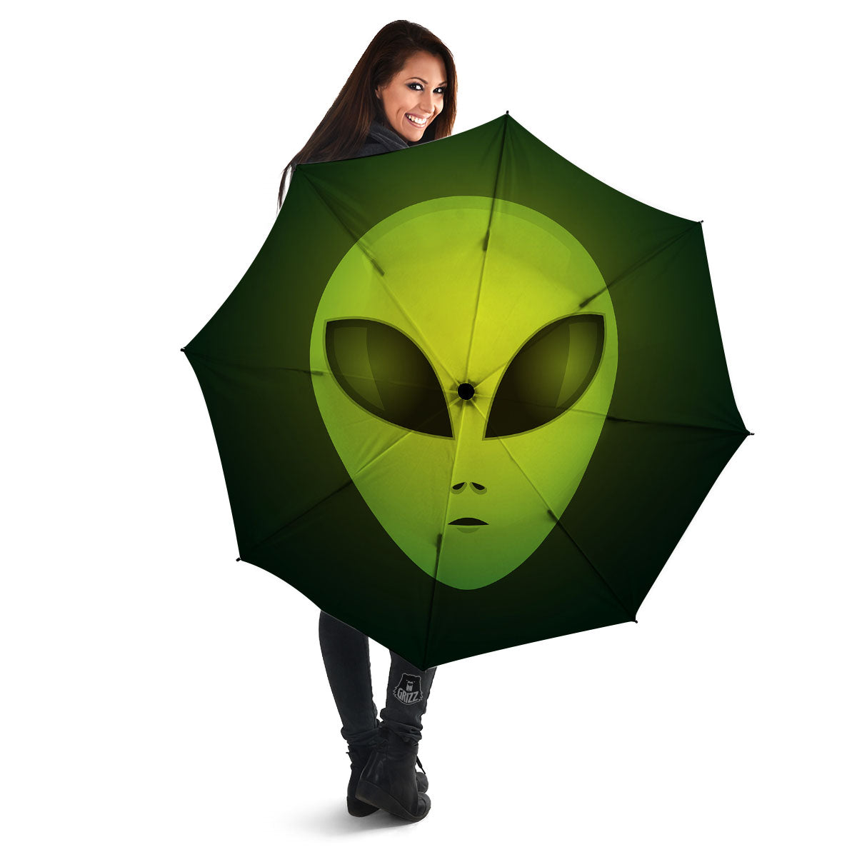 Alien Face Green Print Umbrella-grizzshop