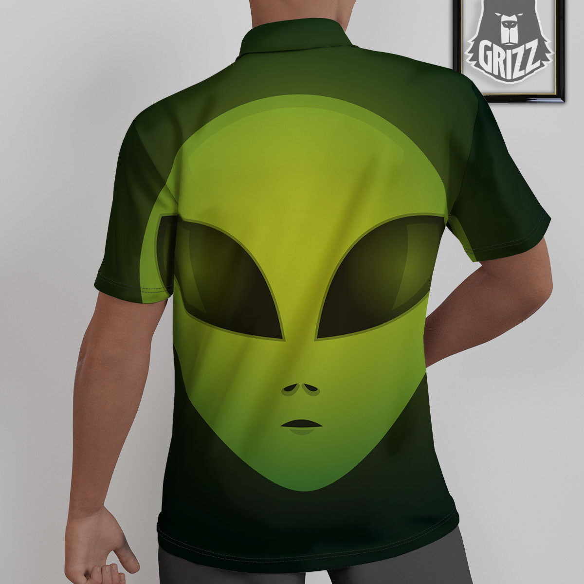 Alien Face Green Print Untucked Shirts-grizzshop