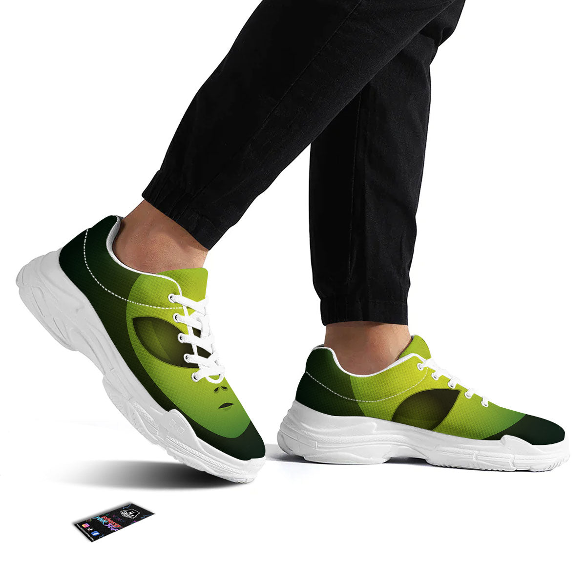 Alien Face Green Print White Chunky Shoes-grizzshop