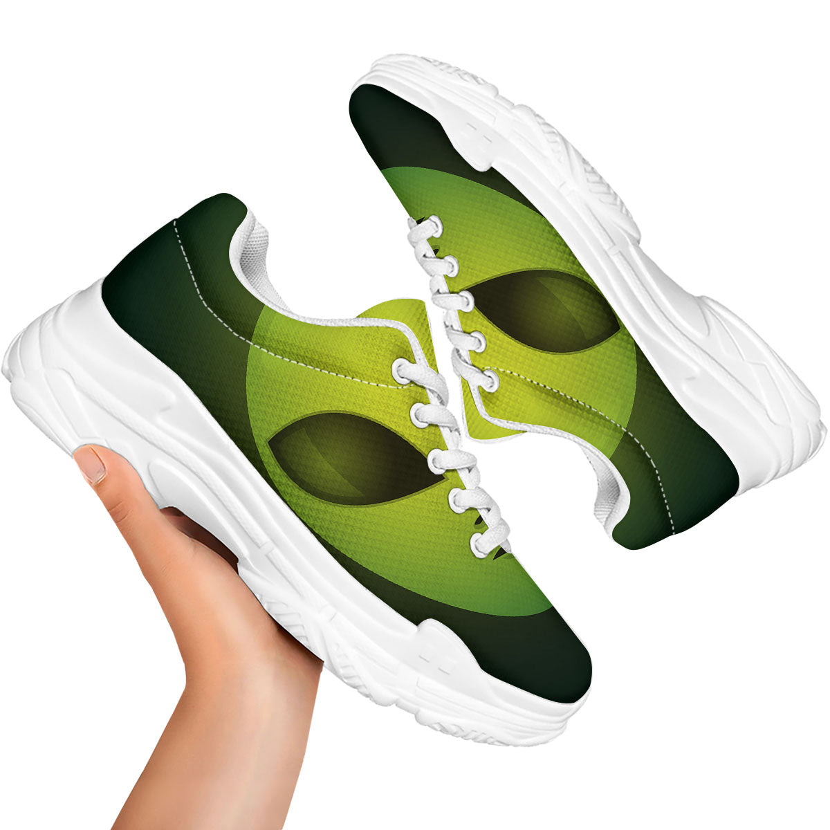 Alien Face Green Print White Chunky Shoes-grizzshop