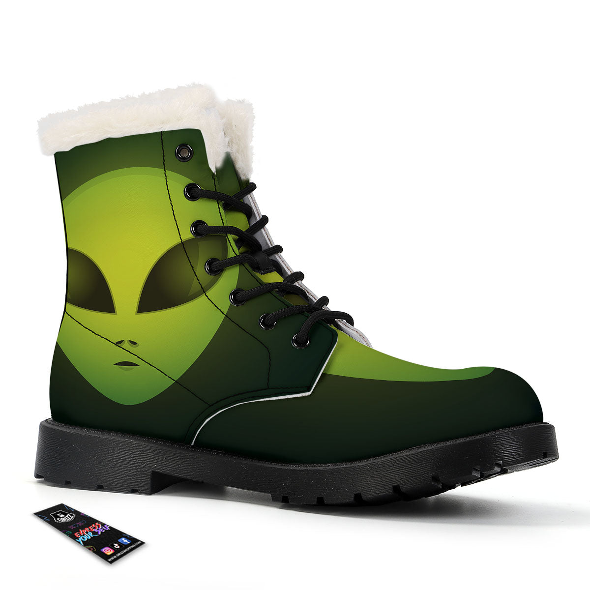 Alien Face Green Print Winter Boots-grizzshop
