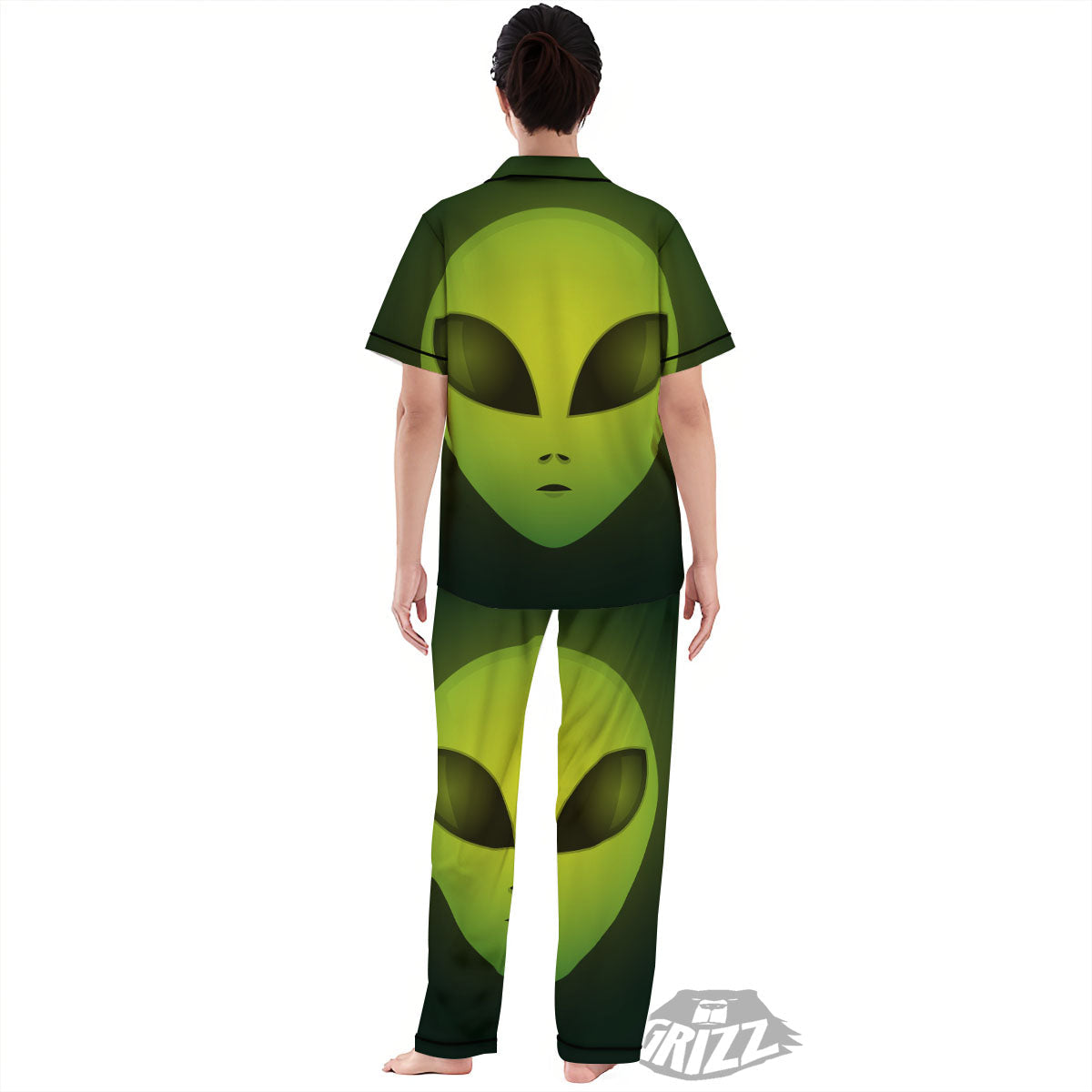 Alien Face Green Print Women's Pajamas Set-grizzshop
