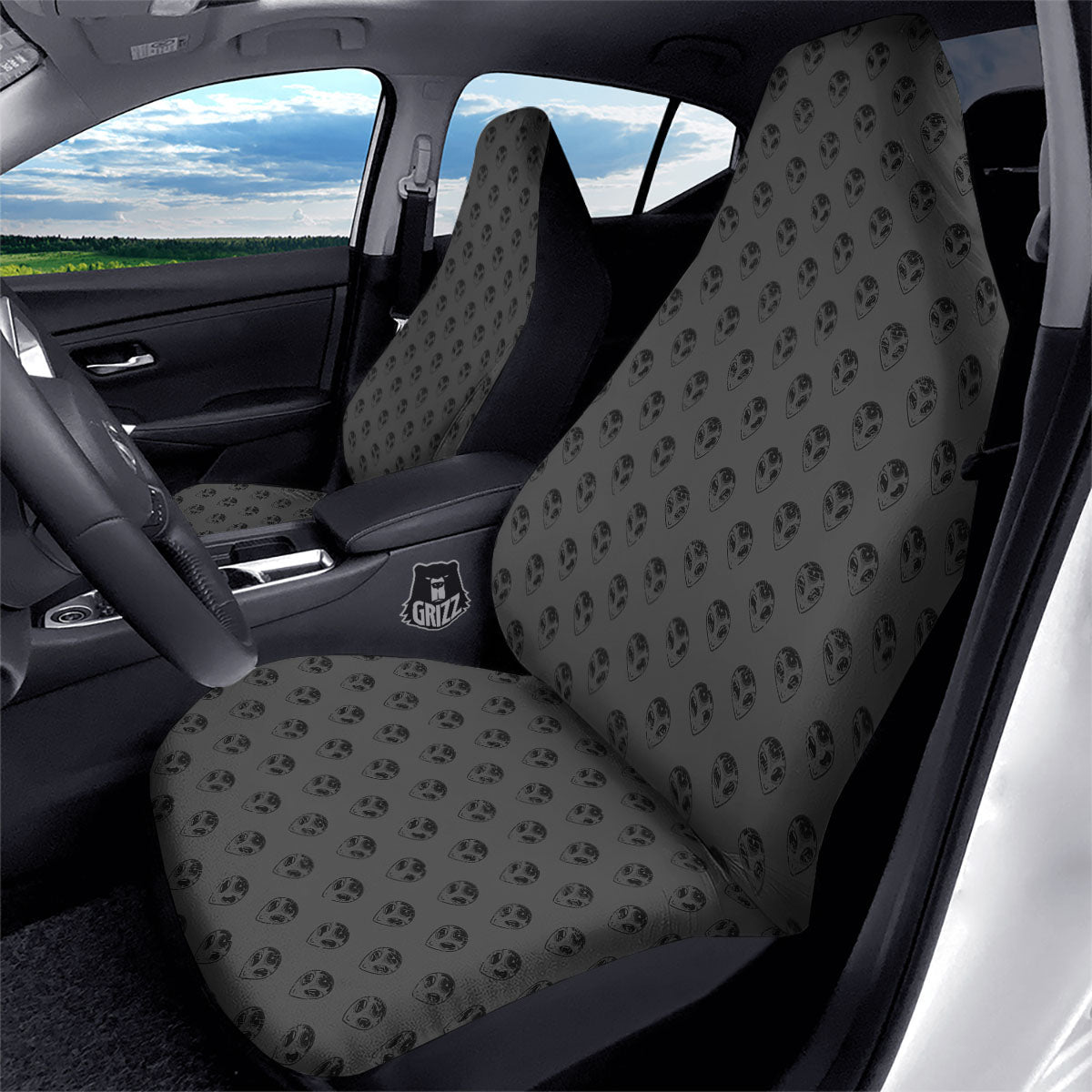 Alien Face Grey Print Pattern Car Seat Covers-grizzshop