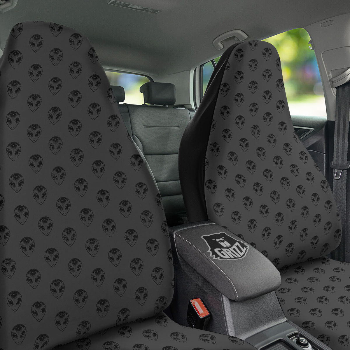 Alien Face Grey Print Pattern Car Seat Covers-grizzshop