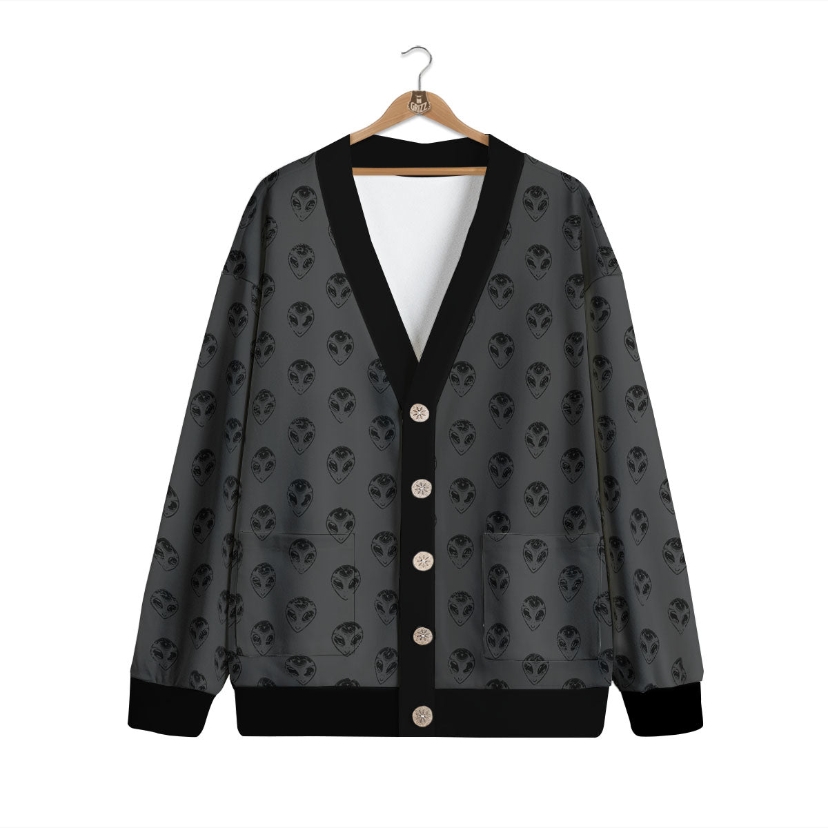Alien Face Grey Print Pattern Cardigan-grizzshop
