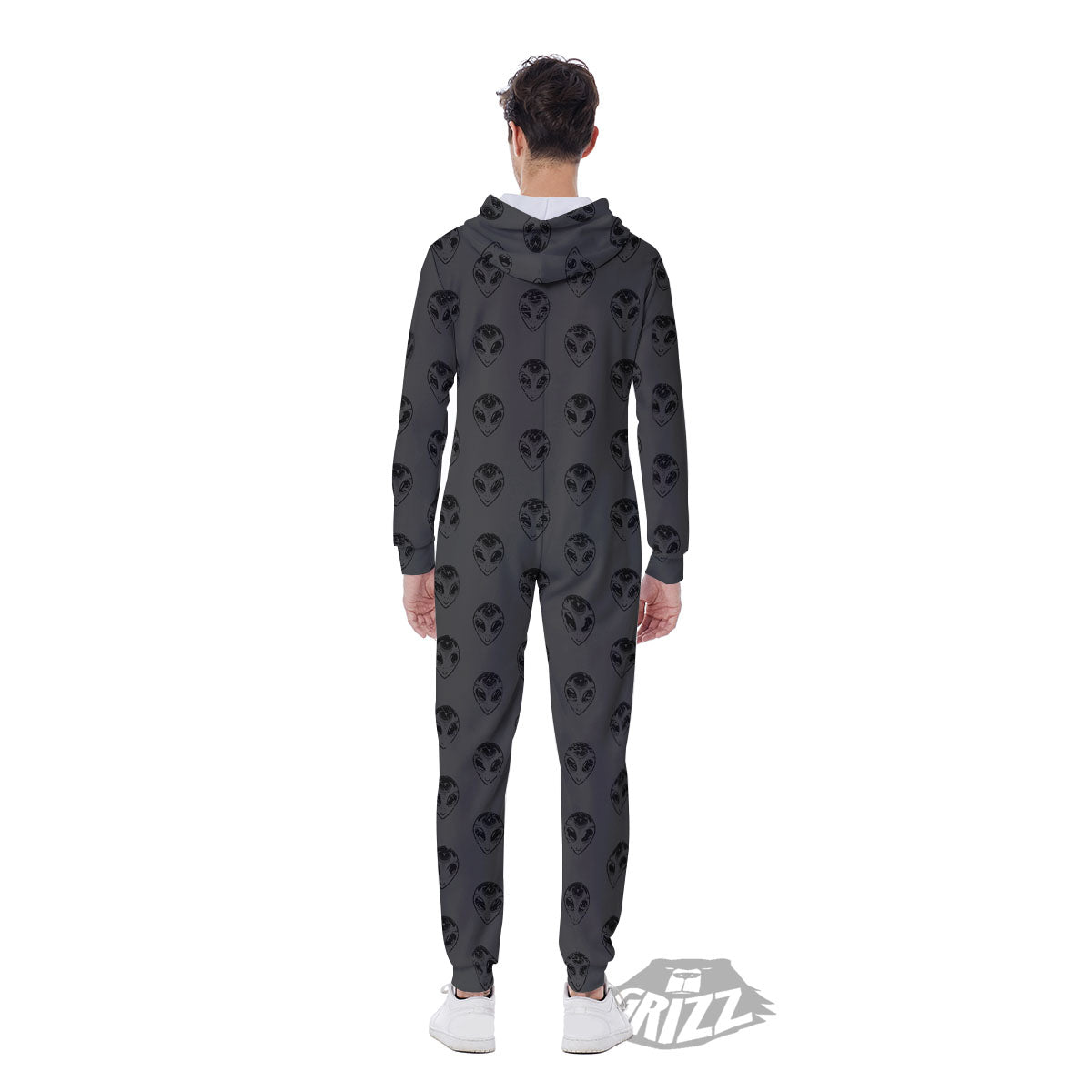 Alien Face Grey Print Pattern Men's Jumpsuit-grizzshop