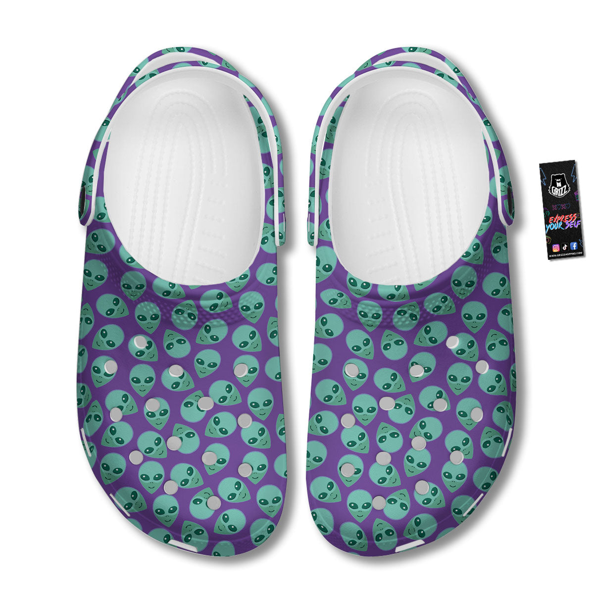 Alien Face Purple Print Pattern Clog-grizzshop