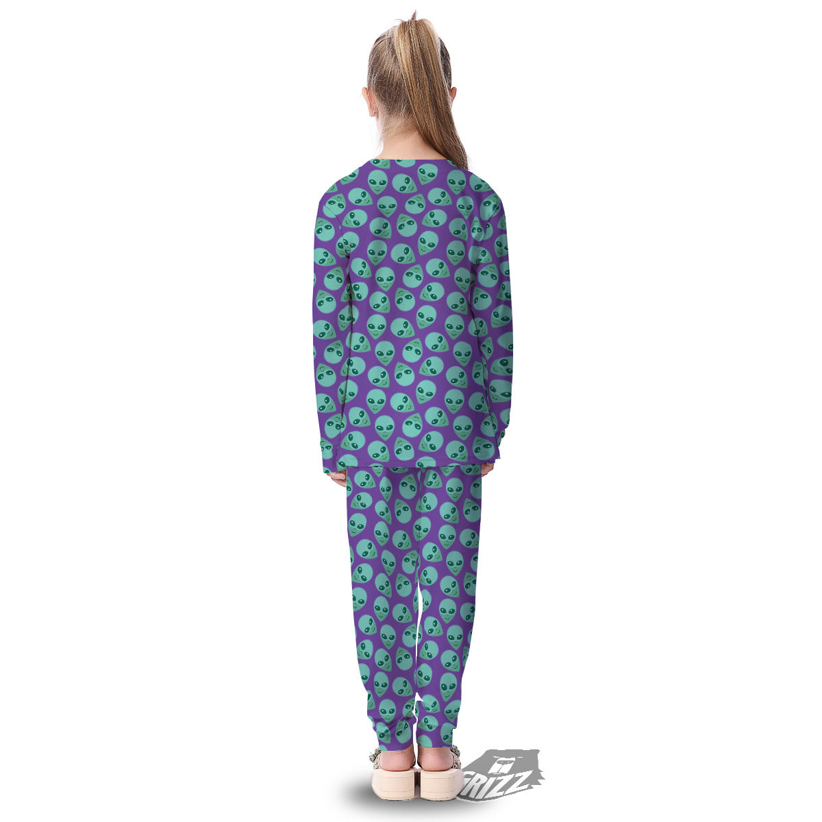 Alien Face Purple Print Pattern Kid's Pajamas-grizzshop