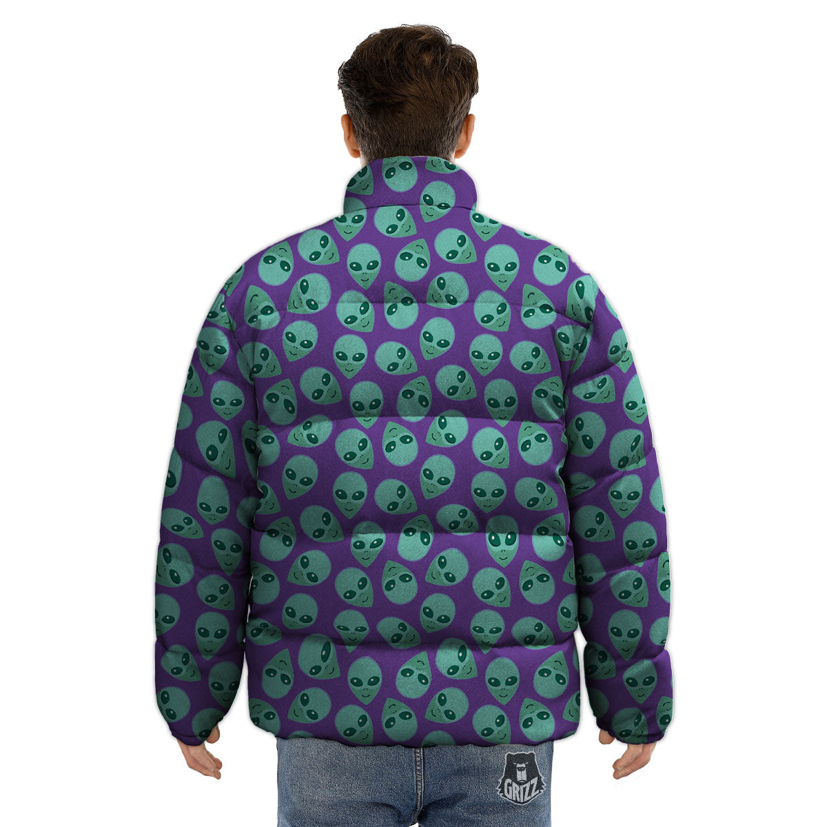 Alien Face Purple Print Pattern Puffer Jacket-grizzshop