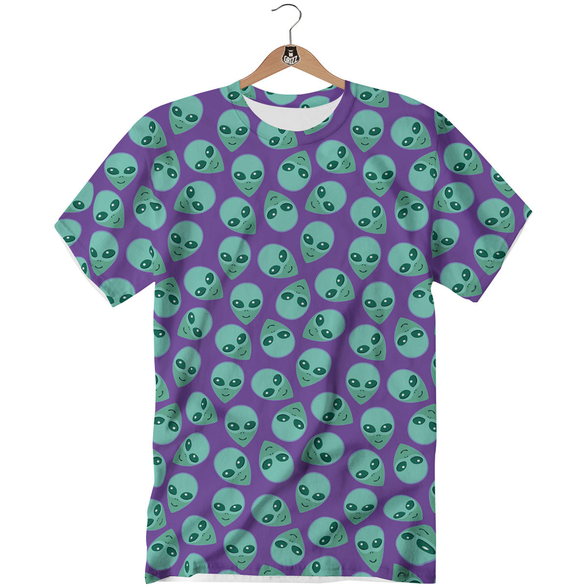 Alien Face Purple Print Pattern T-Shirt-grizzshop