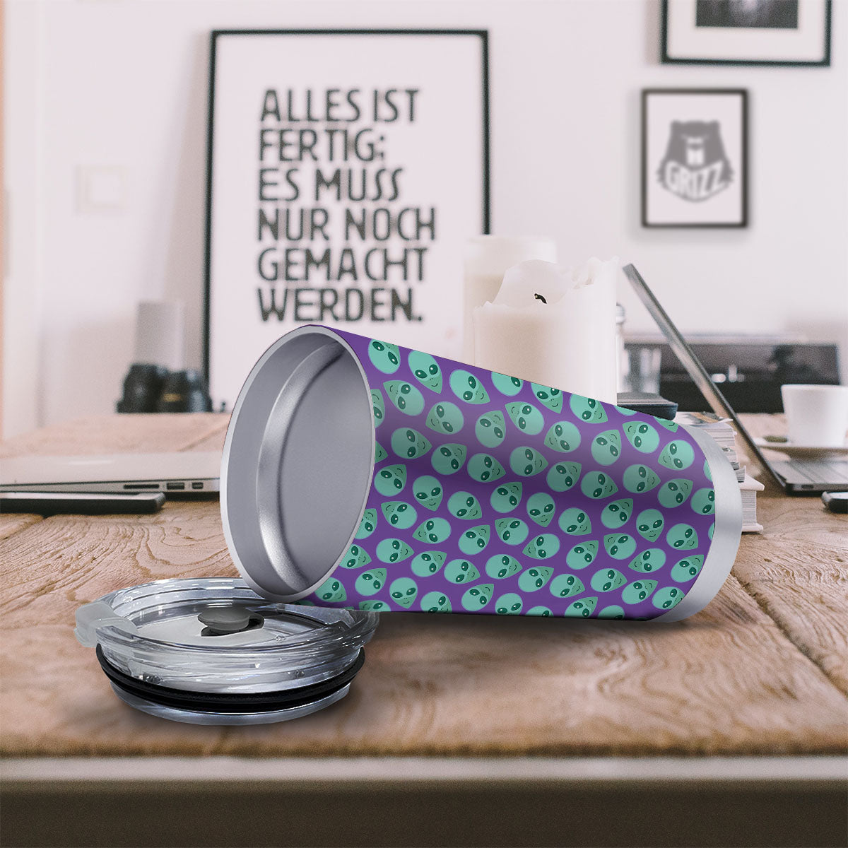 Alien Face Purple Print Pattern Tumbler-grizzshop