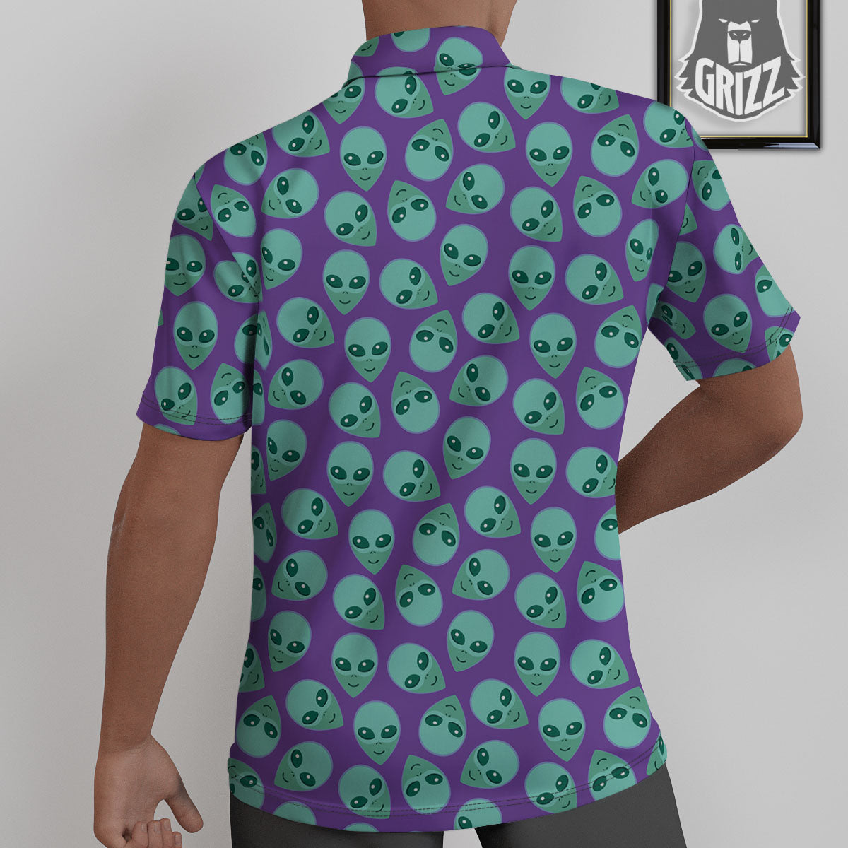 Alien Face Purple Print Pattern Untucked Shirts-grizzshop