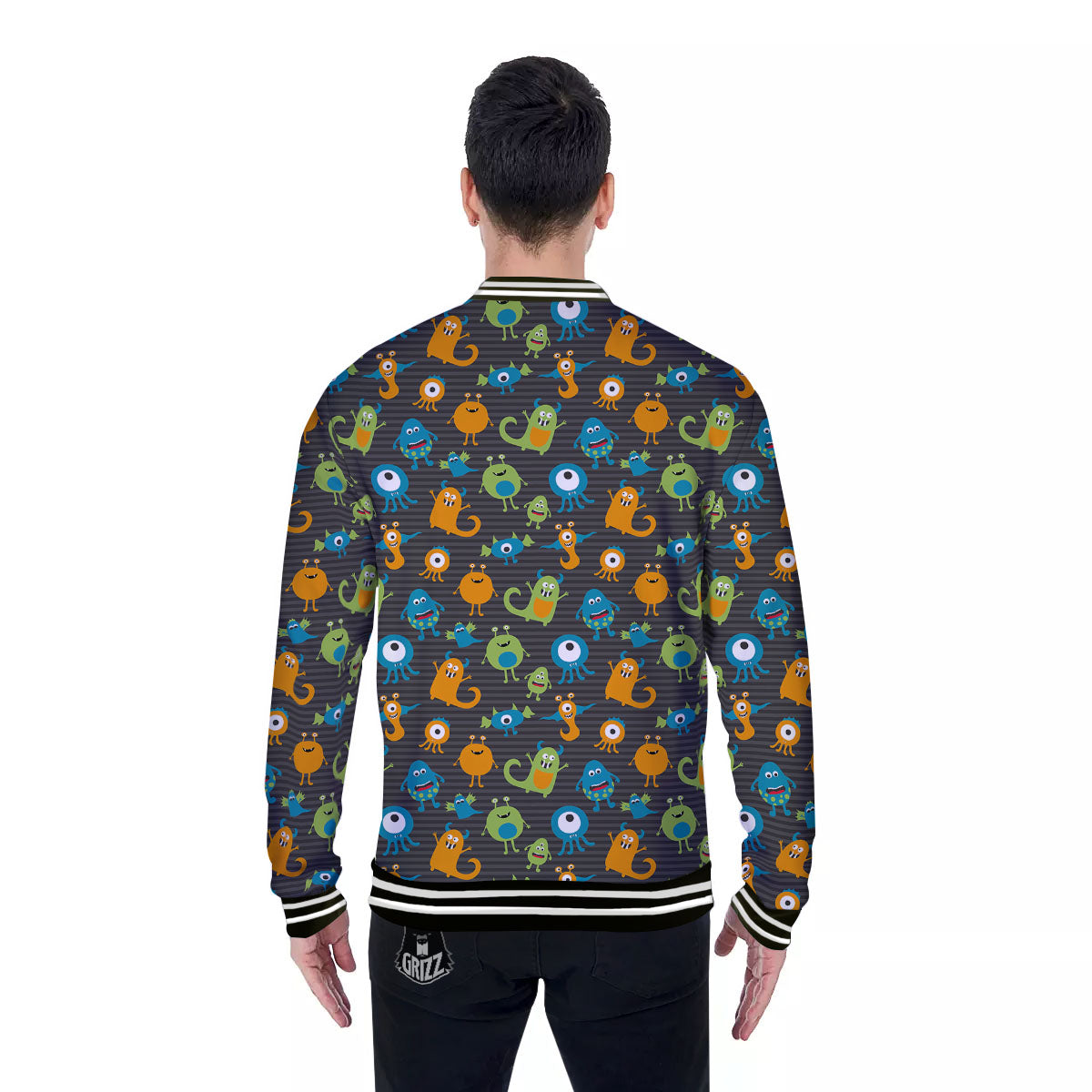 Alien Grey Striped Print Pattern Baseball Jacket-grizzshop