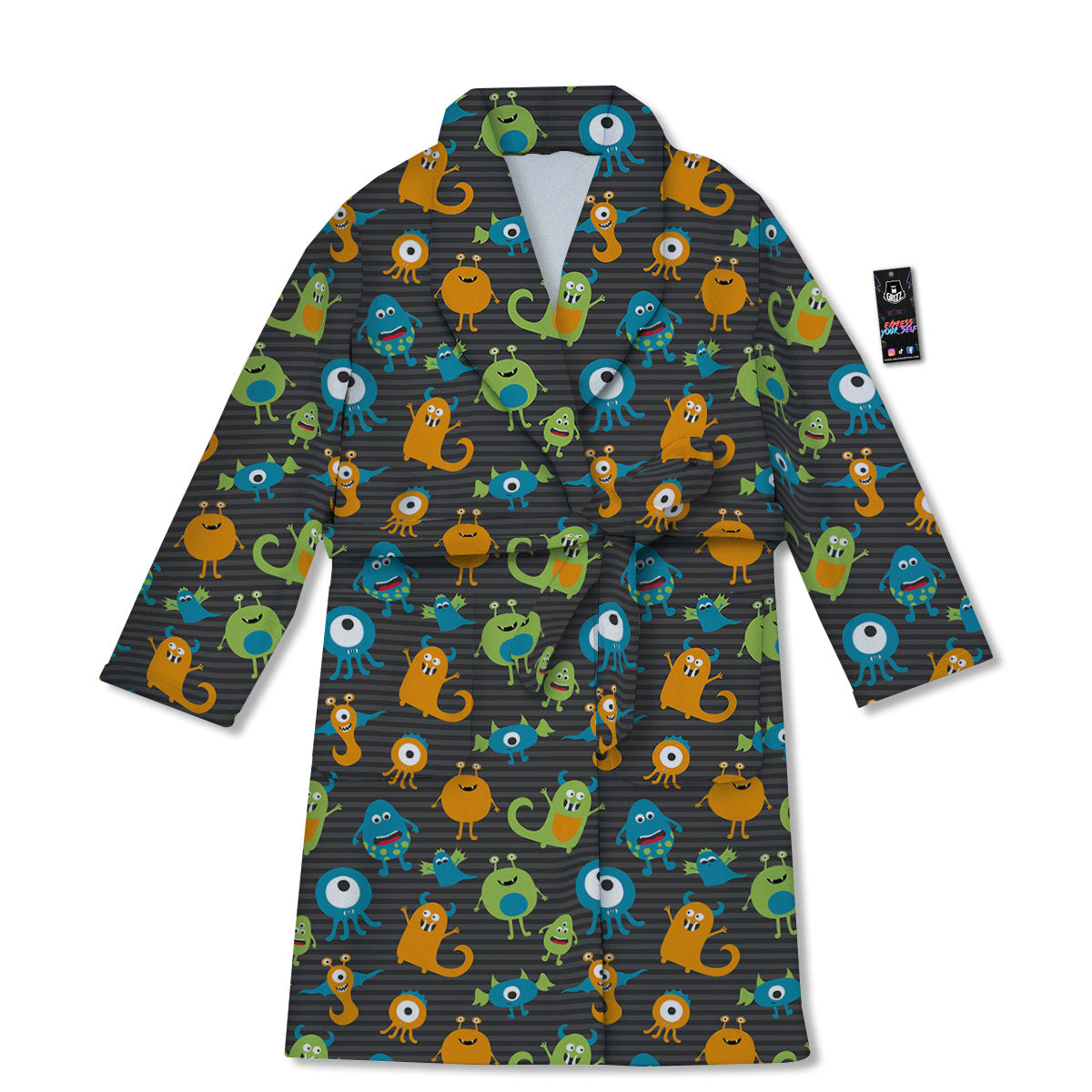 Alien Grey Striped Print Pattern Bathrobe-grizzshop