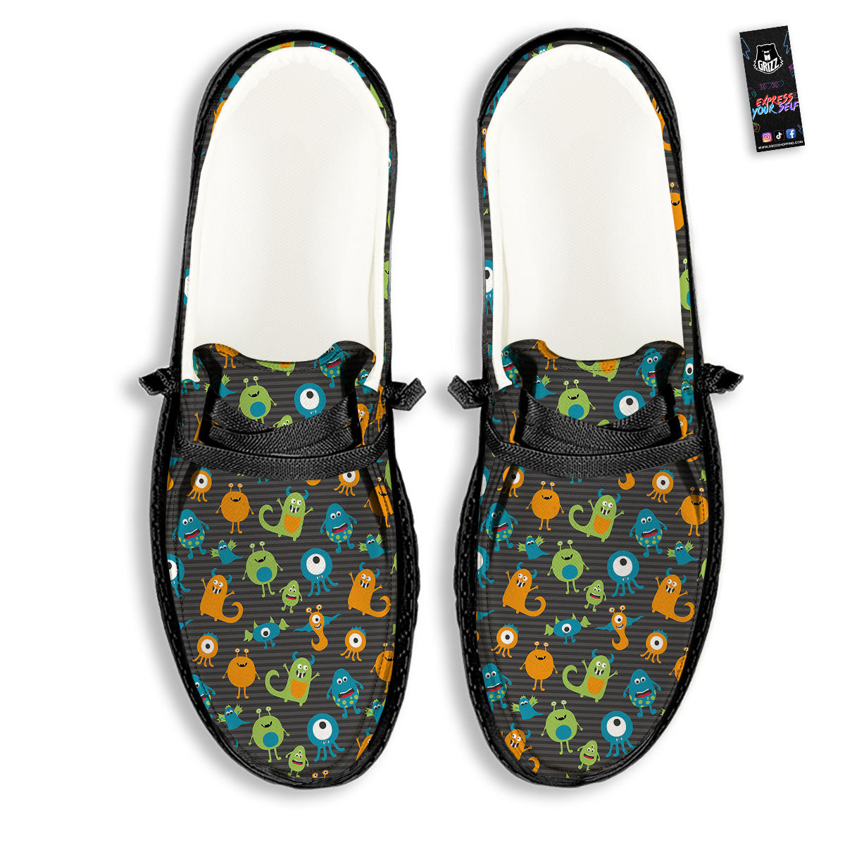 Alien Grey Striped Print Pattern Black Loafers-grizzshop