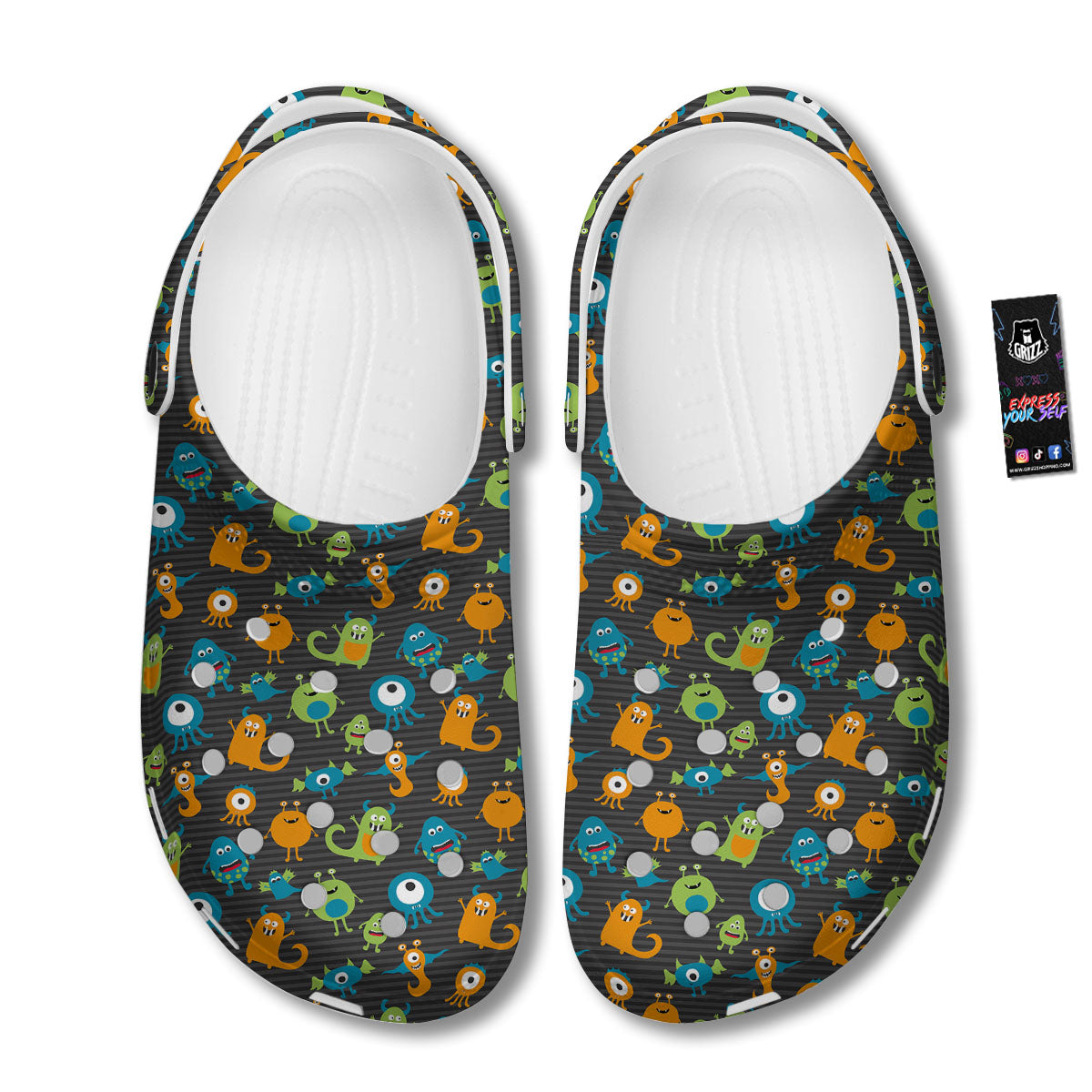 Alien Grey Striped Print Pattern Clog-grizzshop