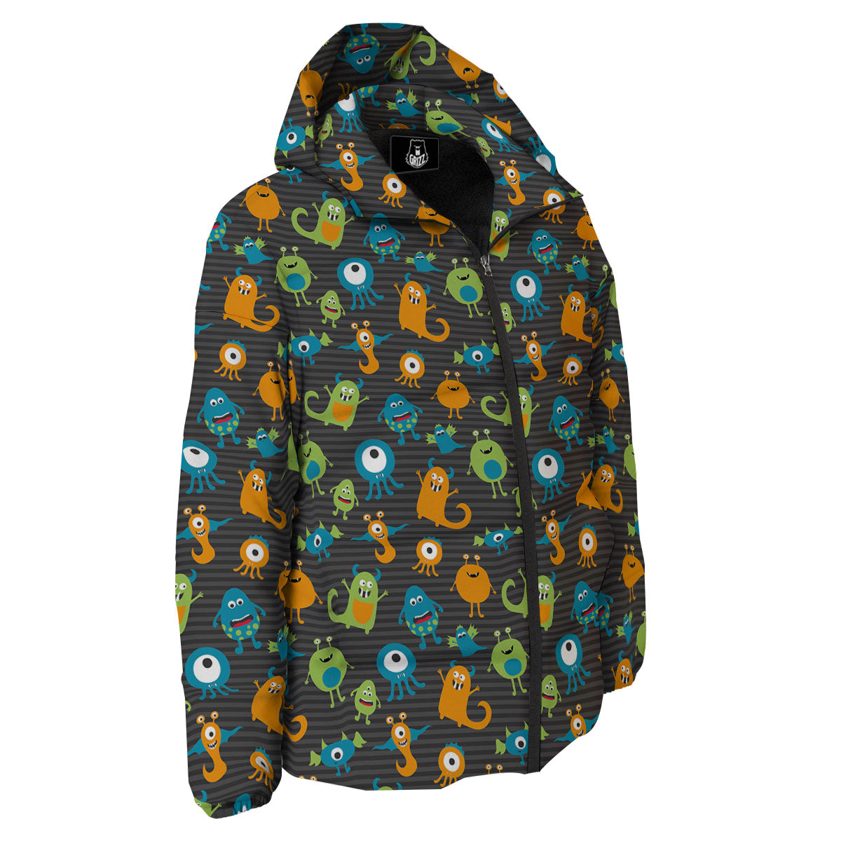 Alien Grey Striped Print Pattern Down Jacket-grizzshop