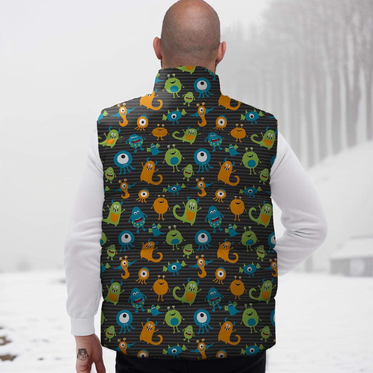 Alien Grey Striped Print Pattern Down Vest-grizzshop