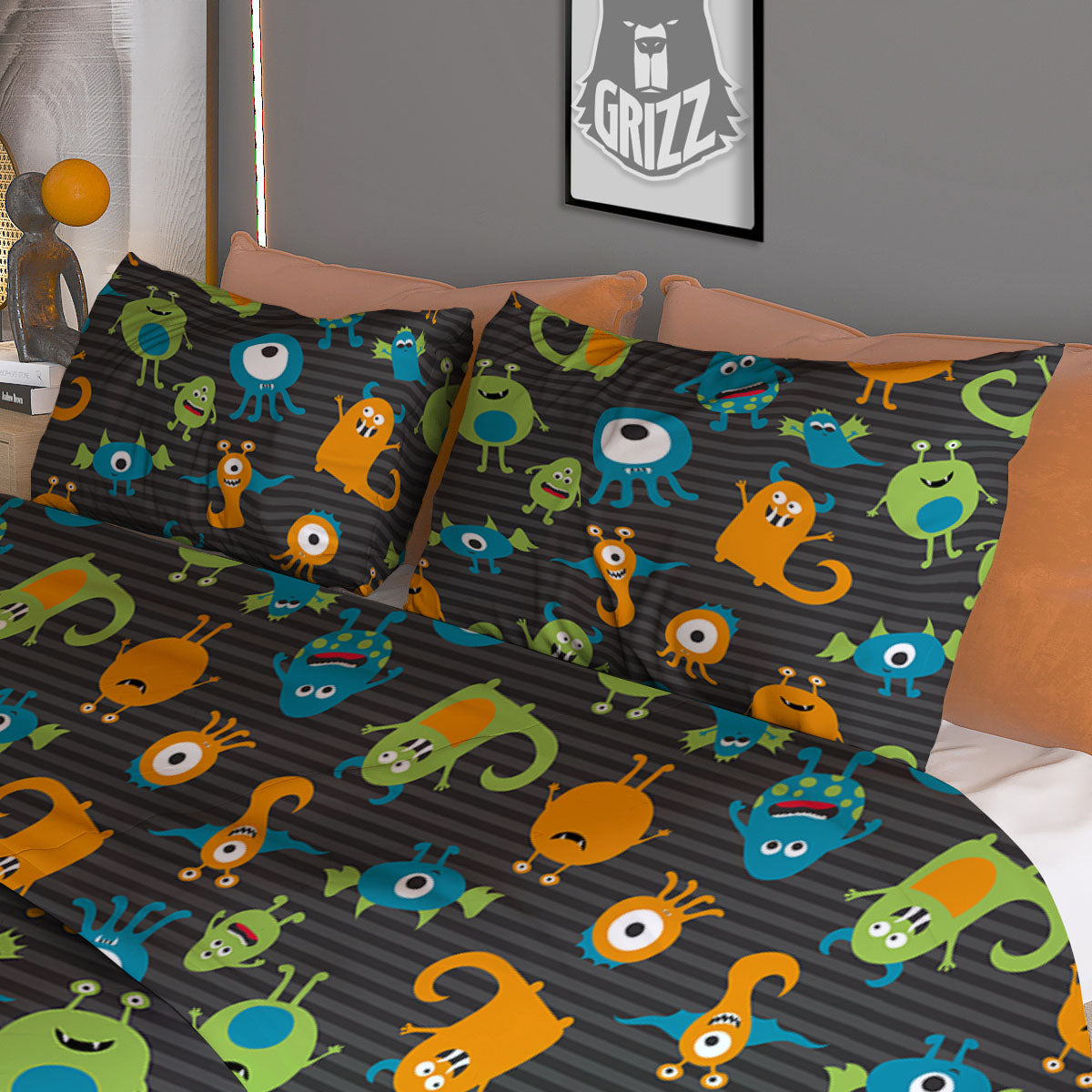 Alien Grey Striped Print Pattern Duvet Cover Bedding Set